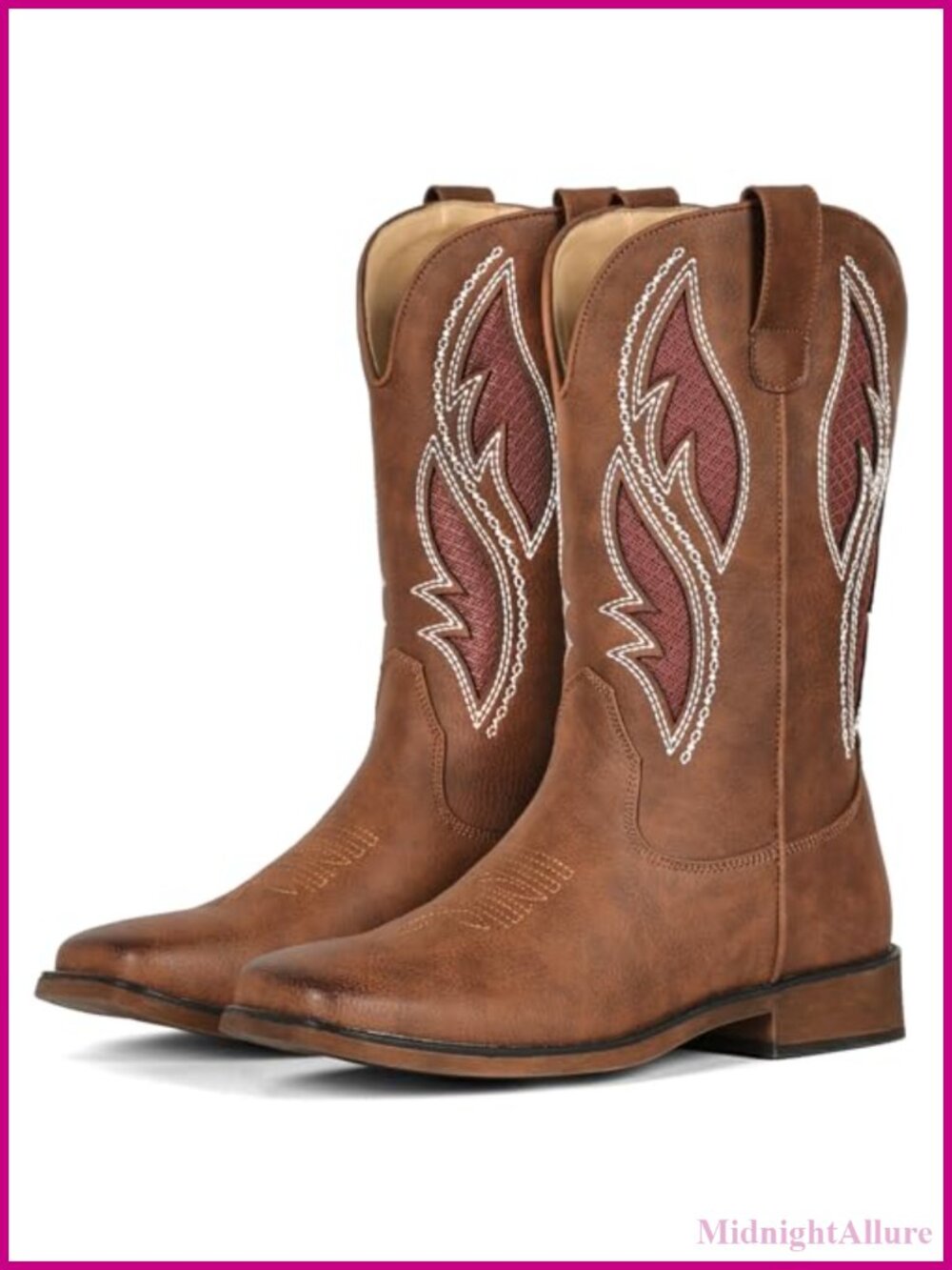 IUV Women's Cowboy Boots Faux Leather Square Toe Mid-Calf Western